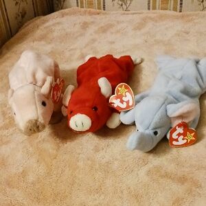 Ty Plush Animal Trio Knuckles, Snort, Peanut, 1995, 96, 99